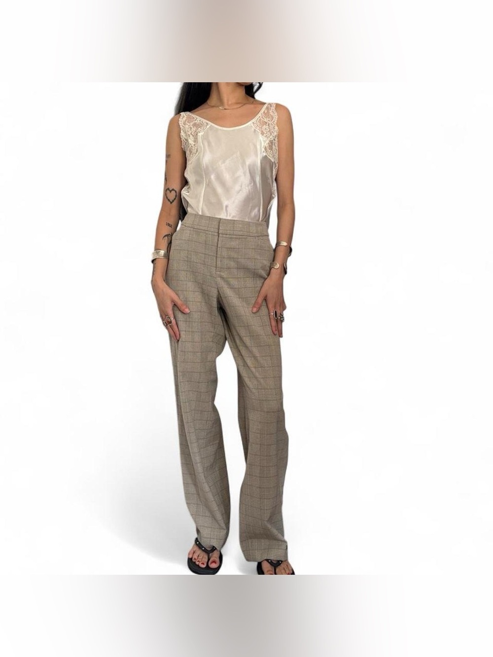 High Waisted Green Plaid Trousers by Rafaella Size 6P